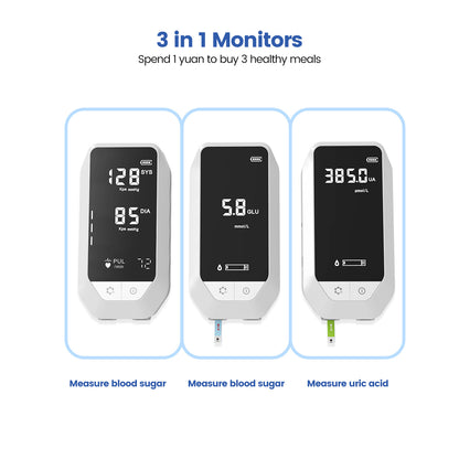 Blood Glucose Meter Blood Pressure Monitor Uric Acid Test 3-in-1 Multi-functional Household All-in-One Machine