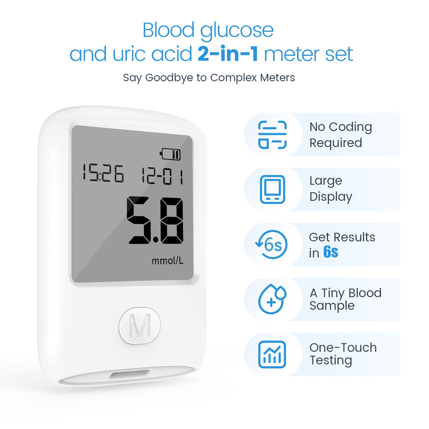 2-in-1 Uric Acid Blood Glucose Meter with 25 Uric Acid Test Strips 25 Blood Glucose Test Strips