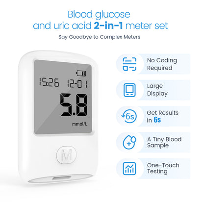 2-in-1 Uric Acid Blood Glucose Meter with 25 Uric Acid Test Strips 25 Blood Glucose Test Strips